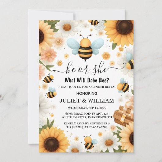 Nieuwe Bug Daisy Bloom Rustieke Bee Geslacht Onthu Kaart (Voorkant)