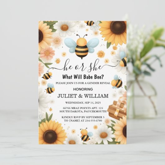 Nieuwe Bug Daisy Bloom Rustieke Bee Geslacht Onthu Kaart (Staand voorkant)