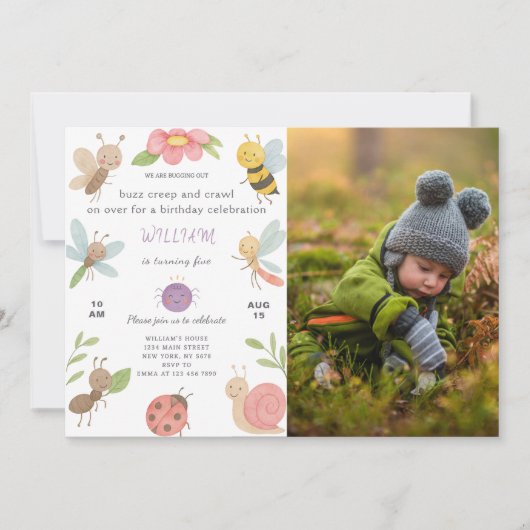 Nieuwe Bugs verjaardagsuitnodiging met foto Kaart (Voorkant)