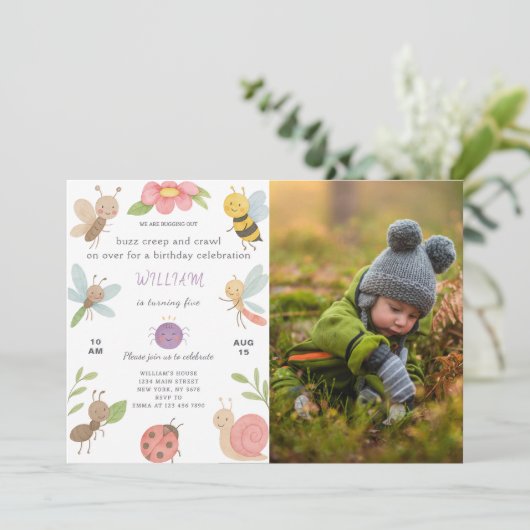Nieuwe Bugs verjaardagsuitnodiging met foto Kaart (Staand voorkant)
