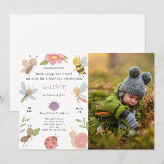Nieuwe Bugs verjaardagsuitnodiging met foto Kaart (Voorkant / Achterkant)
