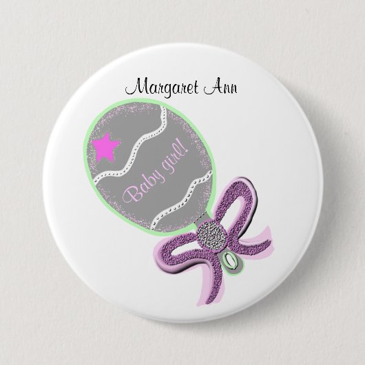 Nieuwe Button Baby Girl - AANGEPASTE NAAM (Voorkant)