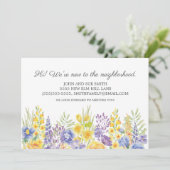 Nieuwe Buurinleiding Gele Paarse Floral Aankondiging (Staand voorkant)