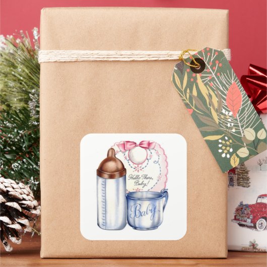 Nieuwe cadeaustickers voor baby's voor manden of p vierkante sticker (Feestdagen)