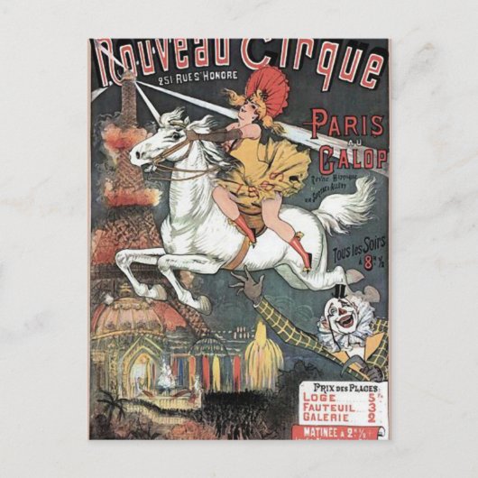Nieuwe Cirque Revuew Hippique Retro Theater Briefkaart (Voorkant)