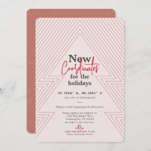 Nieuwe coördinaten Blush Holiday Moving Announance Feestdagenkaart