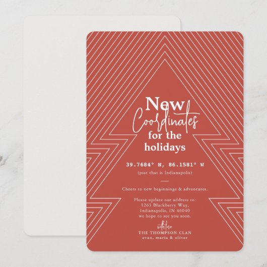 Nieuwe coördinaten Rust Holiday Moving Aankondigin Feestdagenkaart (Voorkant / Achterkant)