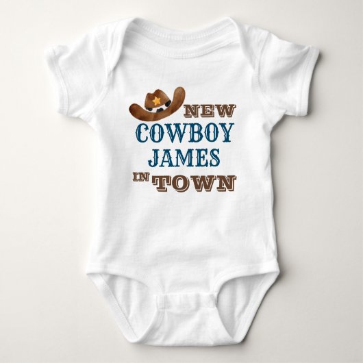 Nieuwe cowboy met gepersonaliseerde naam baby romper (Voorkant)