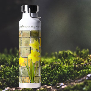 Nieuwe dag Gele Daffodils Bloemen Quote Waterfles