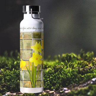 Nieuwe dag Gele Daffodils Bloemen Quote Waterfles