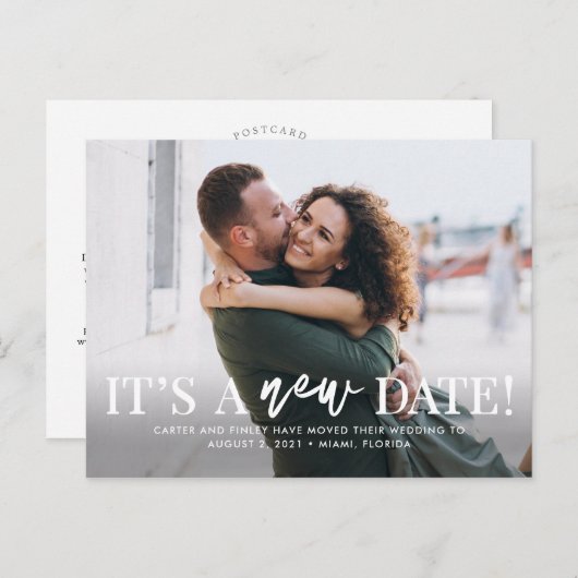 Nieuwe datum BEWERKBARE KLEUR Wijzig de datum Briefkaart (Voorkant / Achterkant)