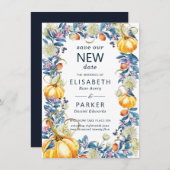 Nieuwe Datum Bruiloft Uitstel Herfst Pompoen Save The Date (Voorkant / Achterkant)