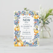 Nieuwe Datum Bruiloft Uitstel Herfst Pompoen Save The Date (Staand voorkant)