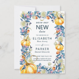 Nieuwe Datum Bruiloft Uitstel Herfst Pompoen Save The Date