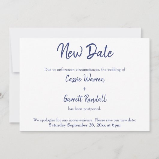 Nieuwe datum Navy White uitgesteld huwelijksaankon Kaart (Voorkant)