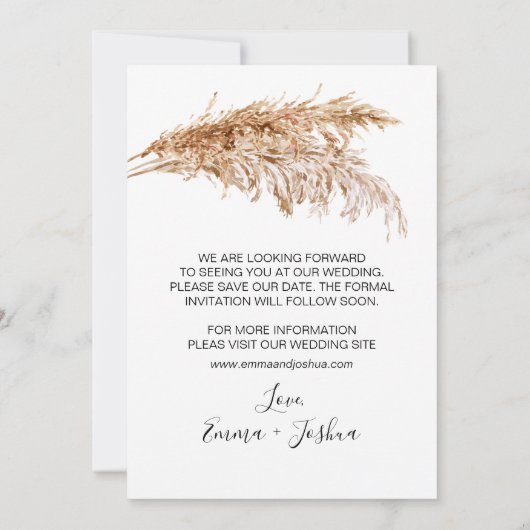 Nieuwe Datum Pampas Grass Wedding Save The Date Ka Kaart (Achterkant)