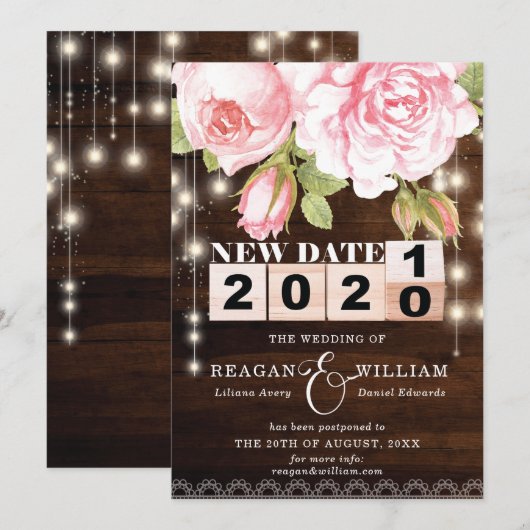 Nieuwe datum Rustieke Elegante Trouwdag Aankondiging (Voorkant / Achterkant)