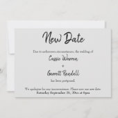 "Nieuwe datum" uitgesteld bruiloft zwart op grijze Kaart (Voorkant)
