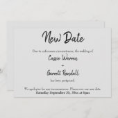 "Nieuwe datum" uitgesteld bruiloft zwart op grijze Kaart (Voorkant / Achterkant)