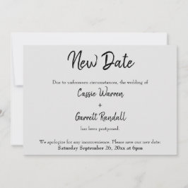 "Nieuwe datum" uitgesteld bruiloft zwart op grijze Kaart