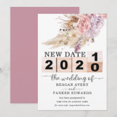 Nieuwe datum uitgesteld gedroogd Pampasgras bruilo Aankondiging (Voorkant / Achterkant)