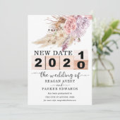 Nieuwe datum uitgesteld gedroogd Pampasgras bruilo Aankondiging (Staand voorkant)