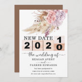 Nieuwe datum uitgesteld gedroogd Pampasgras bruilo Aankondiging (Voorkant / Achterkant)