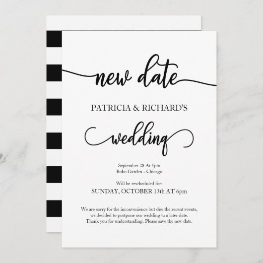 Nieuwe datum uitgestelde aankondiging huwelijk (Voorkant / Achterkant)