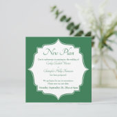 Nieuwe datum uitgestelde bruiloft, groene aankondi kaart (Staand voorkant)