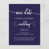 Nieuwe Datum Uitgestelde Trouwaankondiging Navy Bl Briefkaart (Voorkant)