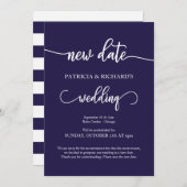 Nieuwe Datum Uitgestelde Trouwaankondiging Navy Bl Kaart (Voorkant / Achterkant)