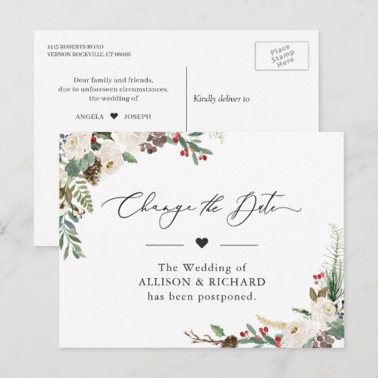 Nieuwe datum uitnodiging Rustic Winter Floral Uitg (Voorkant / Achterkant)