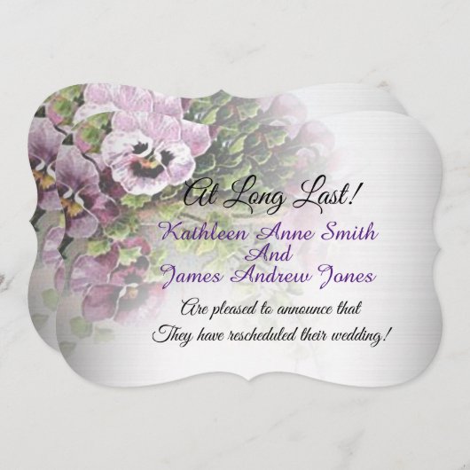 Nieuwe datum voor de bruiloft, Pansy Garden Kaart (Voorkant / Achterkant)