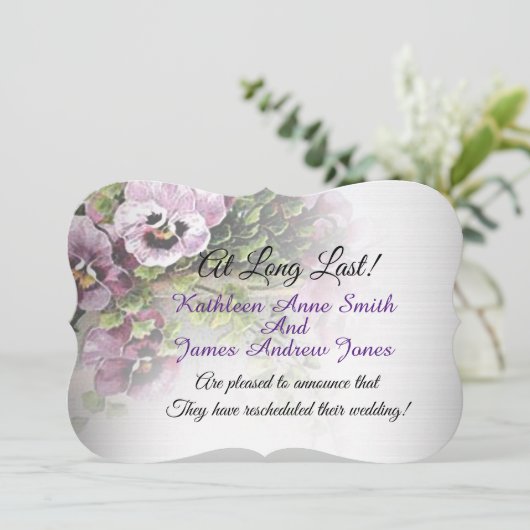 Nieuwe datum voor de bruiloft, Pansy Garden Kaart (Staand voorkant)