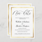 Nieuwe datum Witte Gouden Grens Uitgesteld Trouwen Aankondigingskaart (Voorkant / Achterkant)