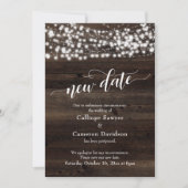 Nieuwe datum Wood & Lights uitgestelde bruiloft Ka Kaart (Voorkant)