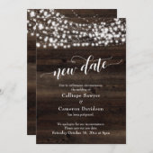 Nieuwe datum Wood & Lights uitgestelde bruiloft Ka Kaart (Voorkant / Achterkant)