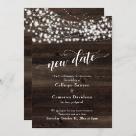 Nieuwe datum Wood & Lights uitgestelde bruiloft Ka Kaart