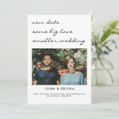Nieuwe datum, zelfde liefde Kleinere bruiloft Foto Aankondiging (Staand voorkant)
