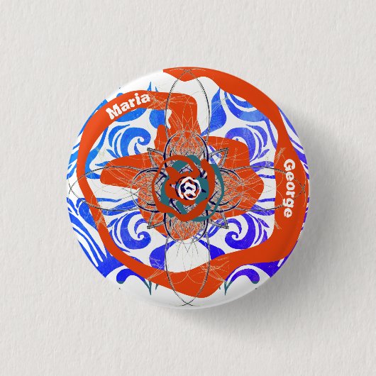 Nieuwe Deco Oranje Strange 2 Namen Ronde Button 3,2 Cm (Voorkant)