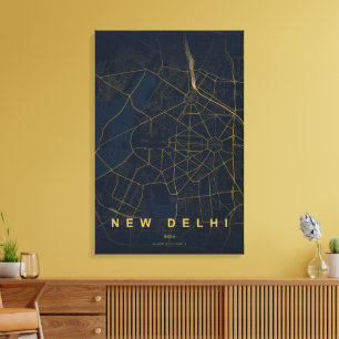 Nieuwe Delhi India Stad Kaart Minimalistisch Ontwe Canvas Afdruk