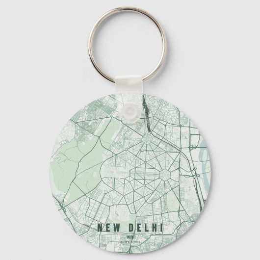 Nieuwe Delhi India Stadkaart & Aangepaste Tekst Sleutelhanger (Voorkant)