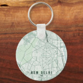Nieuwe Delhi India Stadkaart & Aangepaste Tekst Sleutelhanger (Voorkant)