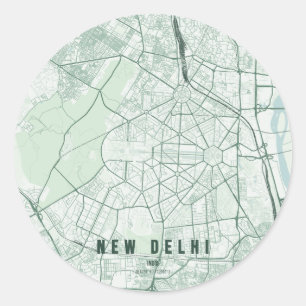 Nieuwe Delhi India Stadkaart Minimaal Design Ronde Sticker