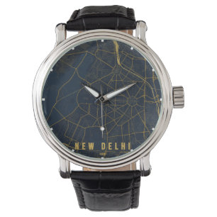 Nieuwe Delhi India Stadkaart Minimaal Horloge