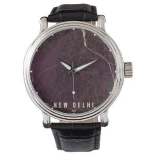 Nieuwe Delhi India Stadkaart Minimaal Horloge