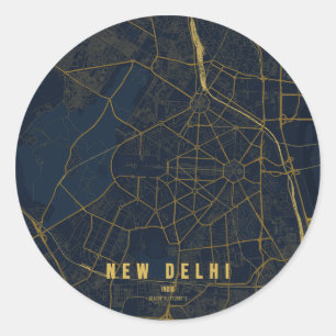 Nieuwe Delhi India Stadkaart Minimalistisch Ontwer Ronde Sticker