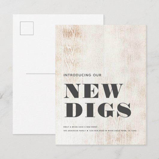 NIEUWE DIGS Moderne Rustige White Wood Plank Movin Aankondigingskaart (Voorkant / Achterkant)