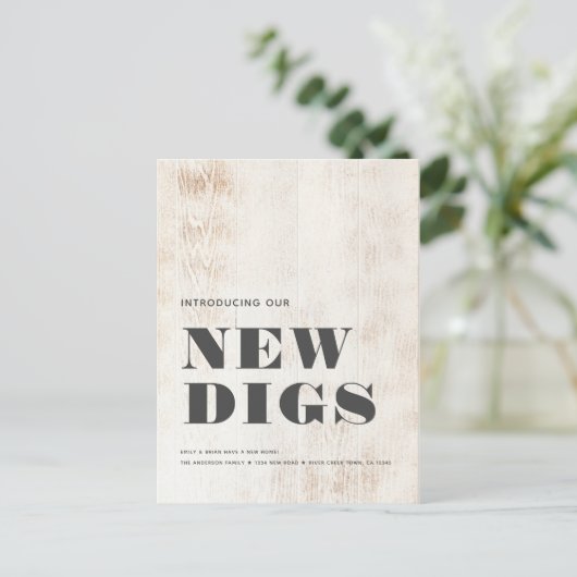 NIEUWE DIGS Moderne Rustige White Wood Plank Movin Aankondigingskaart (Staand voorkant)
