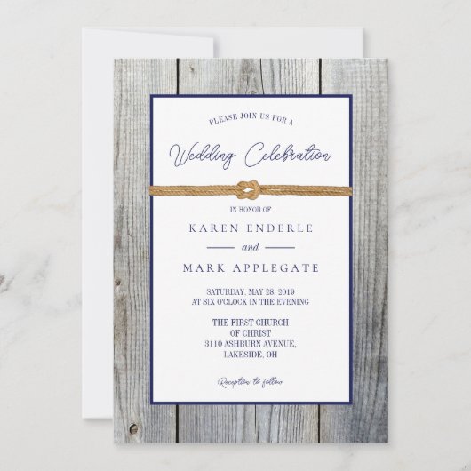 Nieuwe Dockside Touw Rustieke Bruiloft Kaart (Voorkant)